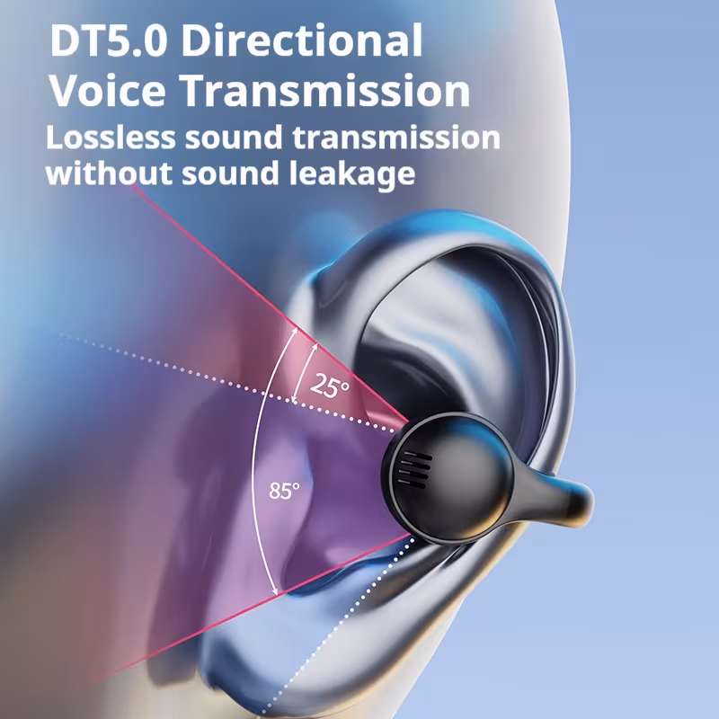 Directional voice transmission diagram showing sound aimed into the ear canal