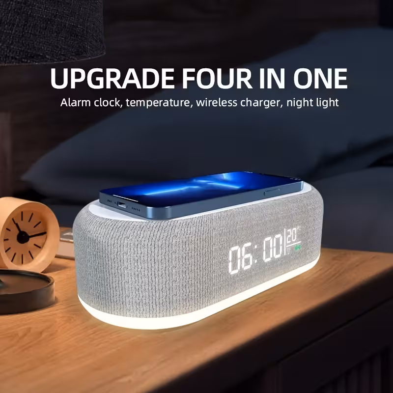Wireless charger and digital alarm clock with built-in night light